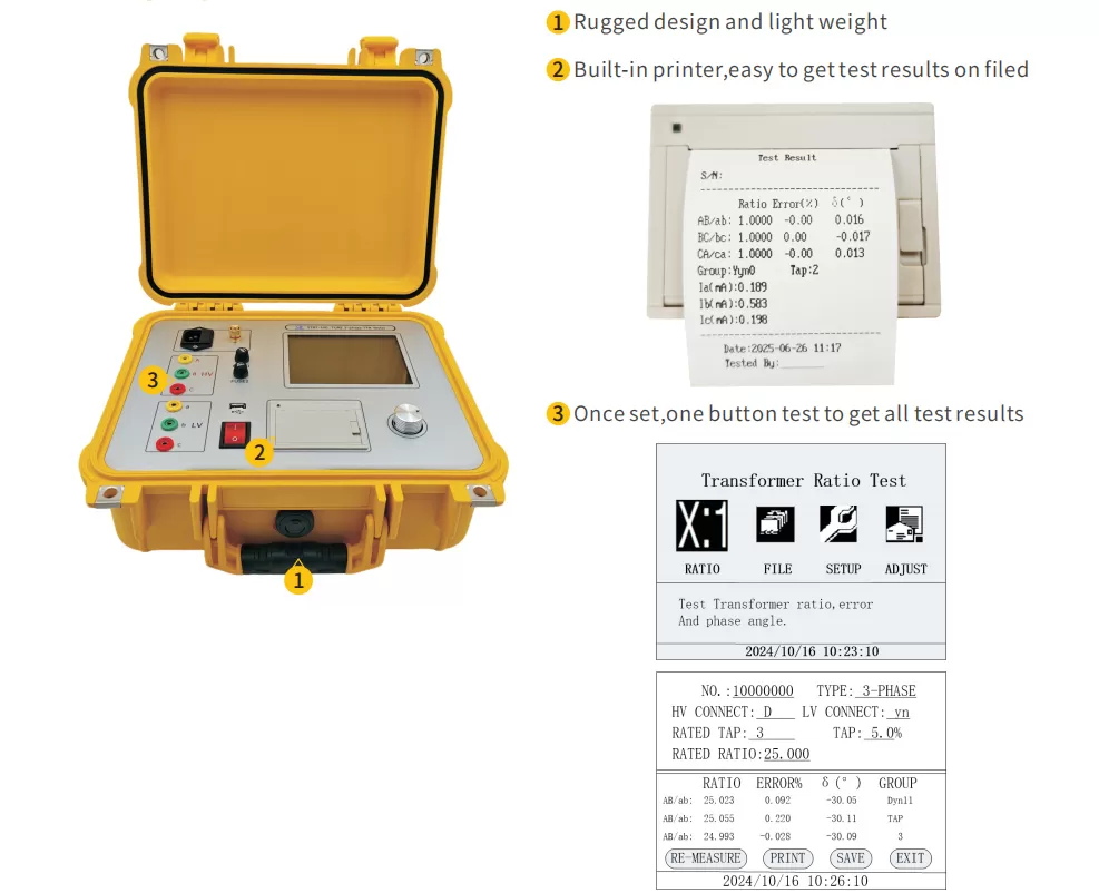 Features of STRT-100 True 3-phase Turns Ratio Meter